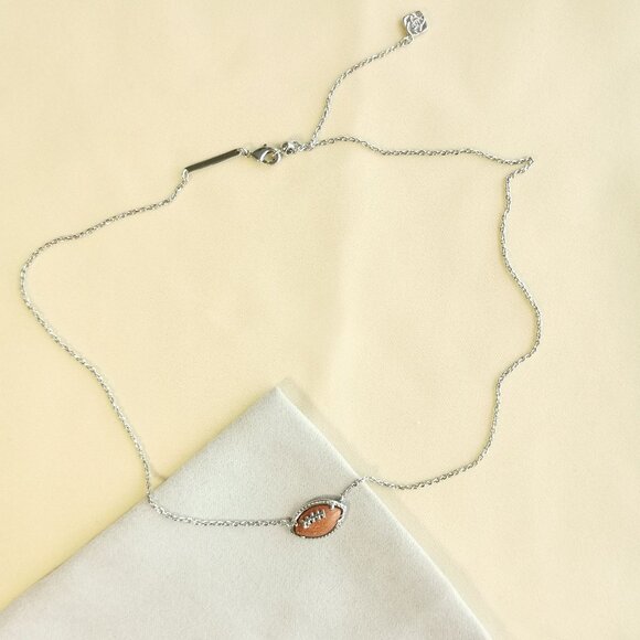 Kendra Scott Football Orange Goldstone Short Pendant Necklace in Silver - Picture 3 of 4